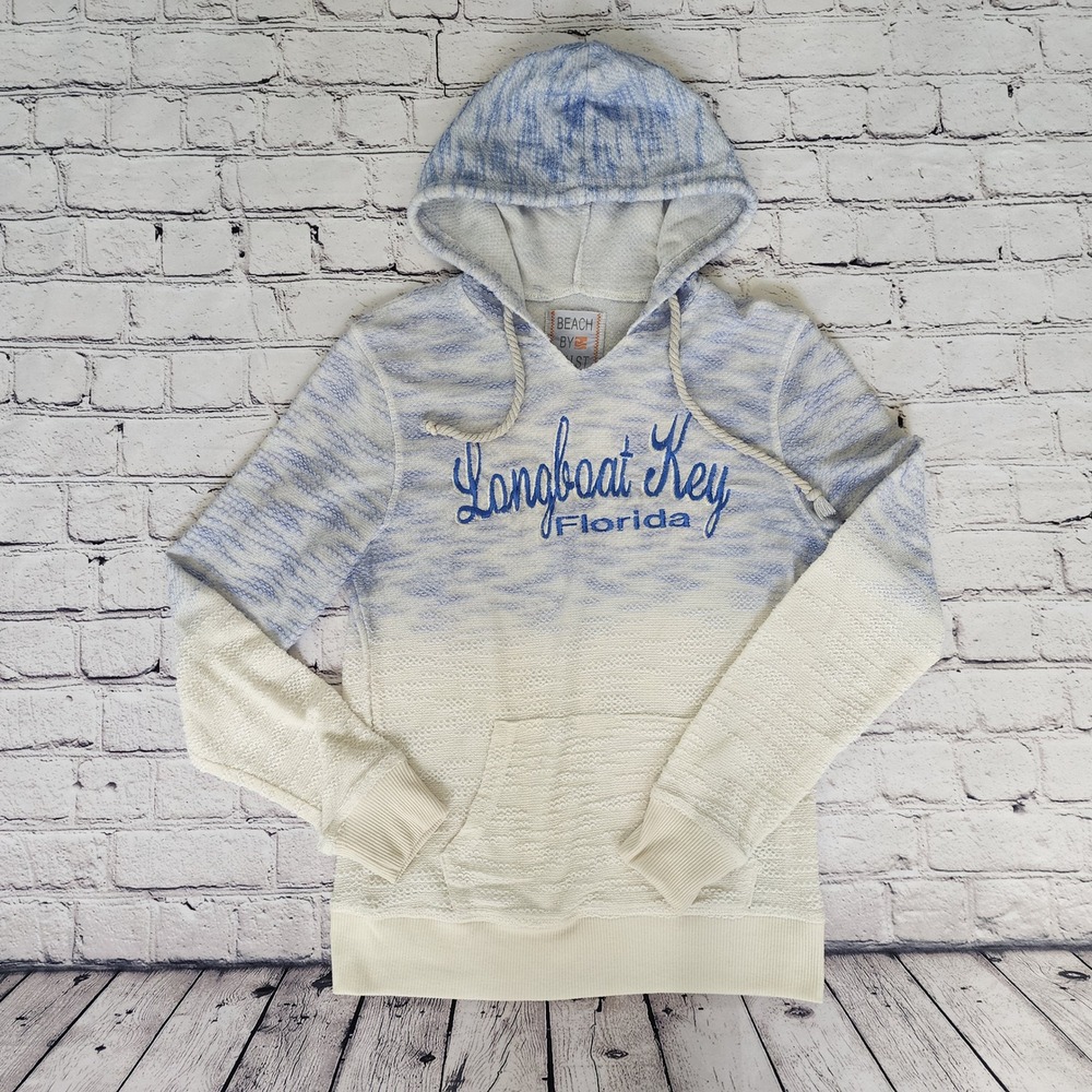 Beach By Exist Longboat Key Florida Ombre Textured Hoodie Blue White Small